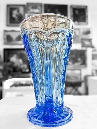 Modrá lisovaná váza Art deco, 23 cm - 3 Modrá lisovaná váza Art deco, 23 cm - 3
