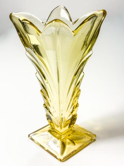 Žlutá váza Art Deco - Heřmanova Huť, 23 cm - 4 Žlutá váza Art Deco - Heřmanova Huť, 23 cm - 4