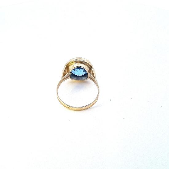 Starožitný zlatý prsten s modrým kamenem - topaz, vel. 58,5