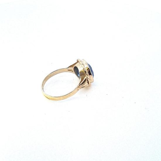 Starožitný zlatý prsten s modrým kamenem - topaz, vel. 58,5