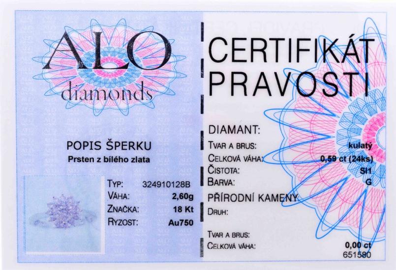 Prsten z bílého zlata s diamanty, vel. 52