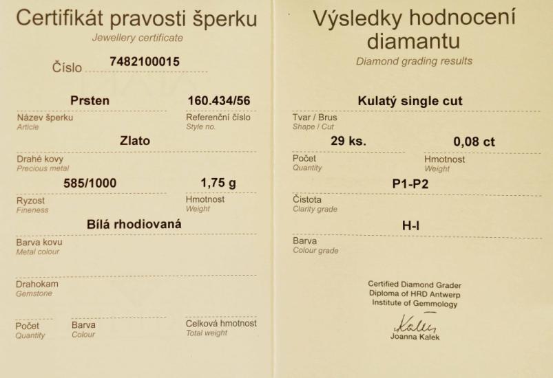 Zlatý prsten s diamanty, vel. 56