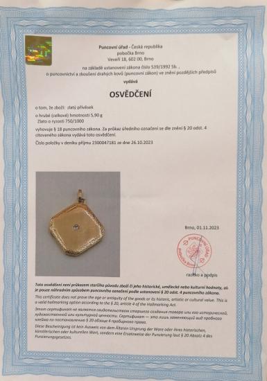 Starožitný zlatý medailonek s diamantem