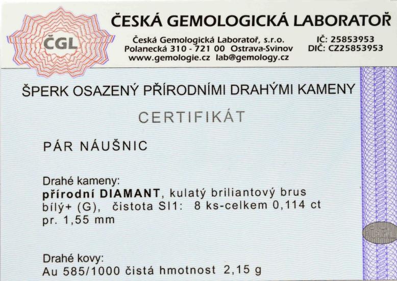 Náušnice z bílého zlata s diamanty, šroubek
