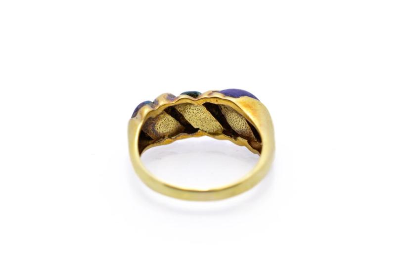 Starožitný zlatý prsten s modrým kamenem - lapis lazuli a diamanty, vel. 53