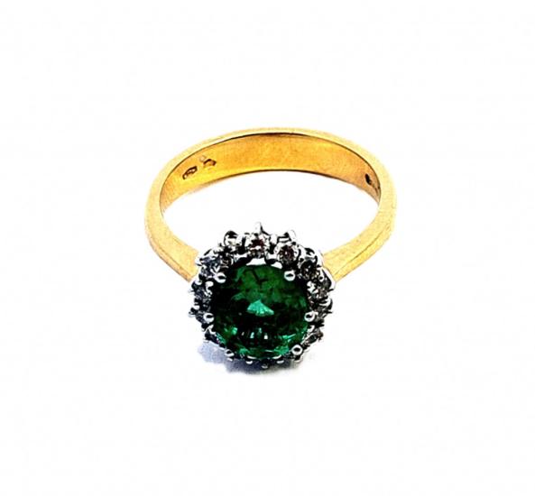 Zlatý prsten se smaragdem a diamanty, 18k, vel. 54