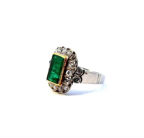 Art deco prsten s diamanty a smaragdem, vel. 56