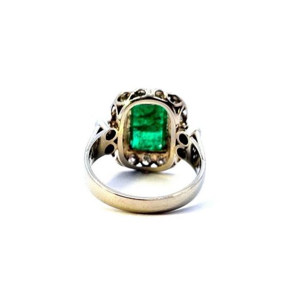 Art deco prsten s diamanty a smaragdem, vel. 56