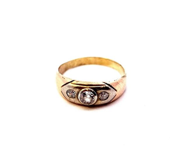 Starožitný zlatý prsten s diamanty, vel. 54