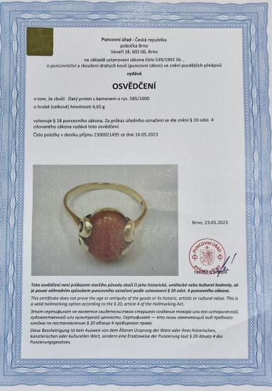 Zlatý prsten s korálem, vel. 63,5