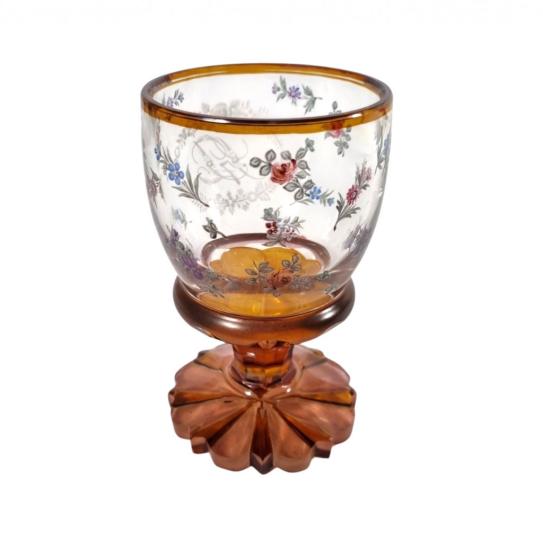 Starožitný pohárek s květinami- Biedermeier
