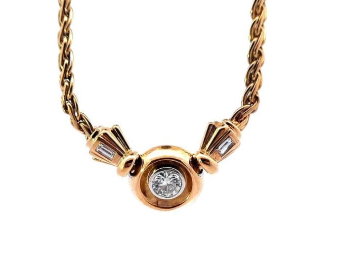 Starožitný zlatý náhrdelník s diamanty 0,7 ct