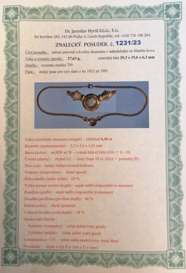 Starožitný zlatý náhrdelník s diamanty 0,7 ct