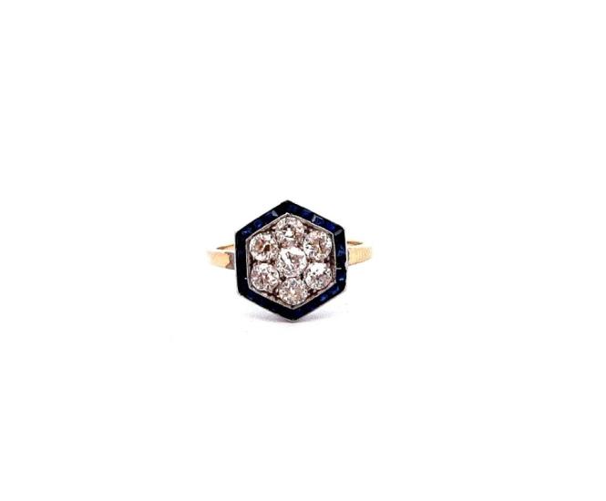 Art deco prsten s diamanty a safíry, vel. 49,5