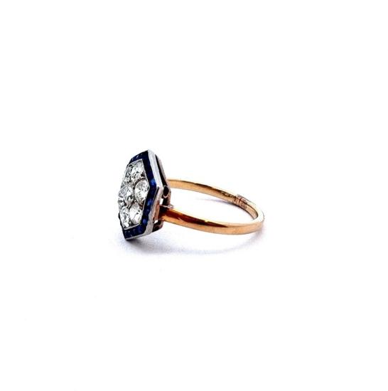 Art deco prsten s diamanty a safíry, vel. 49,5