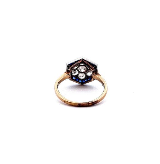 Art deco prsten s diamanty a safíry, vel. 49,5