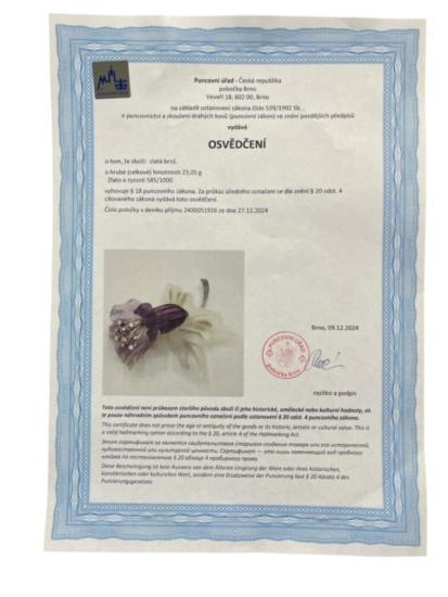 Zlatá brož s diamanty, ametystem a horským křišťálem