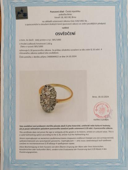 Zlatý prsten s diamanty, vel. 54