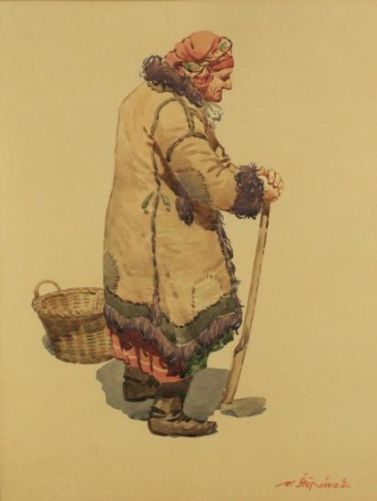 Stařenka s motykou