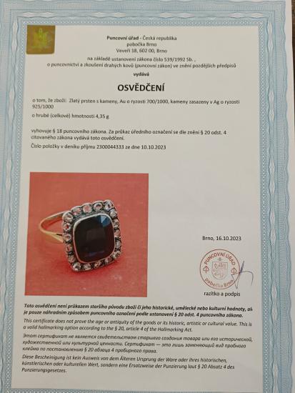Starožitný prsten s diamanty a safírem, vel. 56