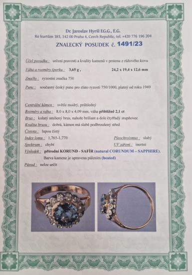 Starožitný prsten se safírem a brilianty, vel. 56