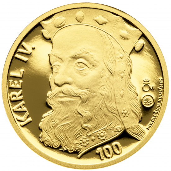 Zlatá medaile Karel IV. s motivem 100 Kč bankovky 2015