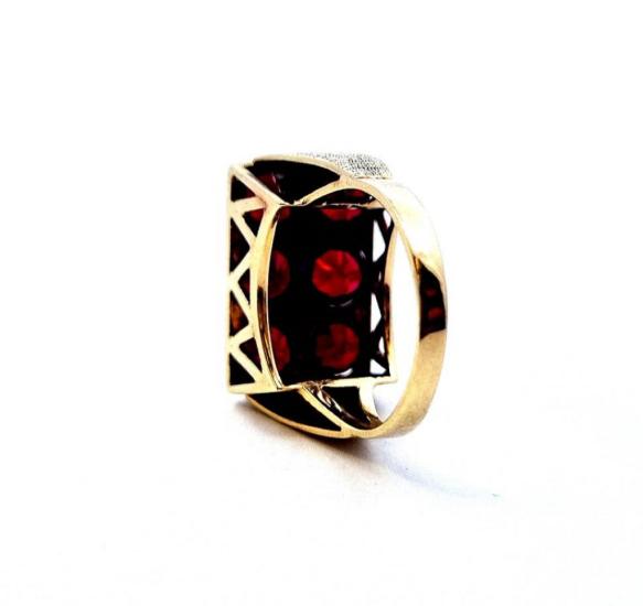 Zlatý prsten s českými granáty 3,54 ct, vel. 53