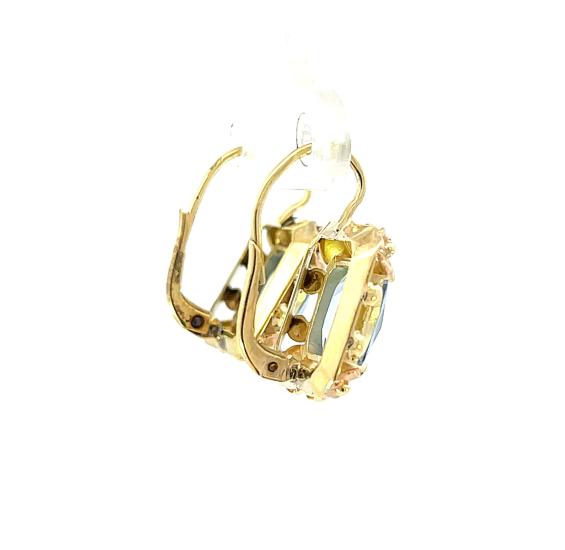 Starožitné zlaté náušnice s akvamaríny, první republika, visací - 2 Starožitné zlaté náušnice s akvamaríny, první republika, visací - 2