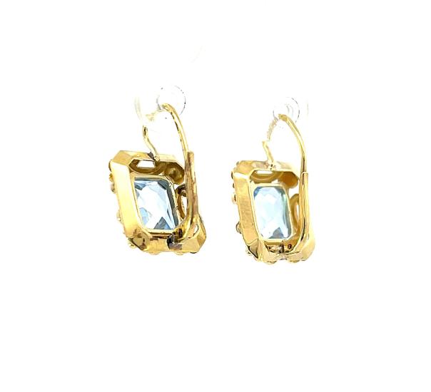 Starožitné zlaté náušnice s akvamaríny, první republika, visací - 3 Starožitné zlaté náušnice s akvamaríny, první republika, visací - 3