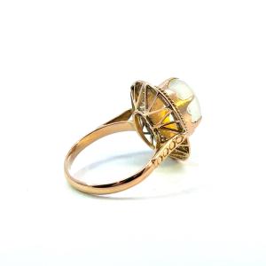 Starožitný zlatý prsten s měsíčním kamenem, 18 k, vel. 55