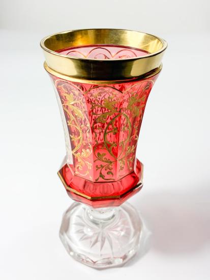 Červený pohár, florální zlacení, 16 cm - 4 Červený pohár, florální zlacení, 16 cm - 4
