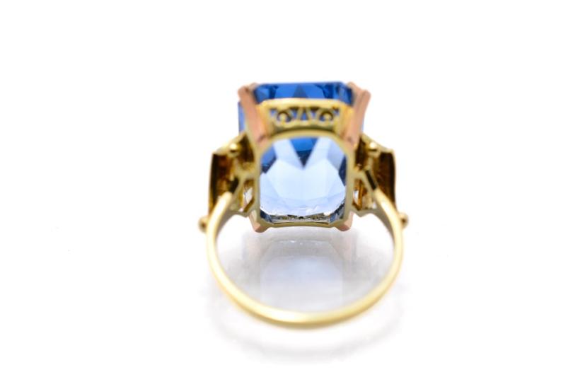 Starožitný zlatý prsten s modrým kamenem, topaz, vel. 57