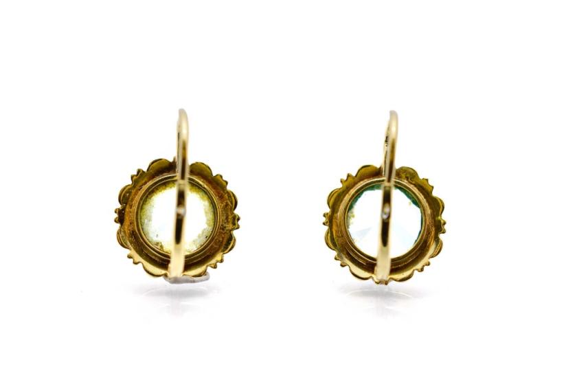 Starožitné zlaté náušnice s modrozeleným kamenem, visací