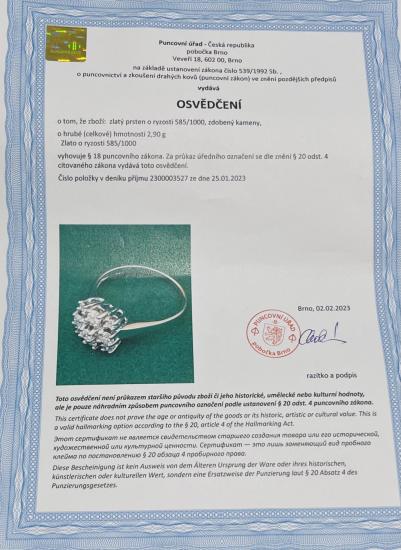 Prsten z bílého zlata s diamanty, vel. 51