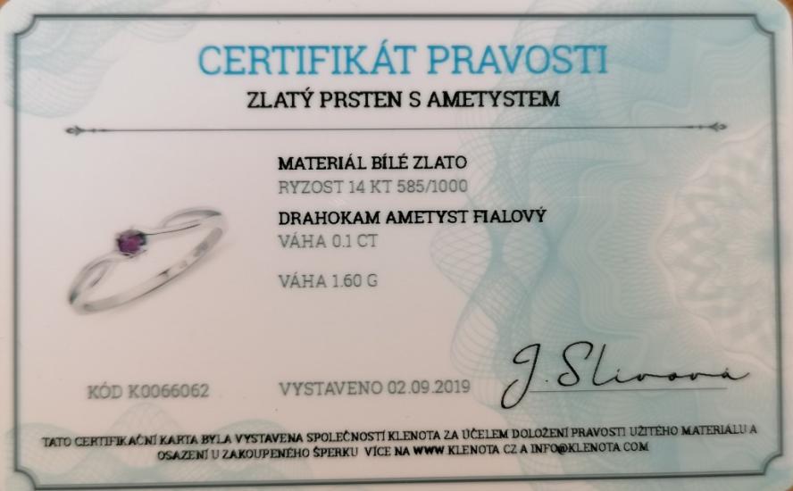 Zlatý prsten s ametystem, vel. 53