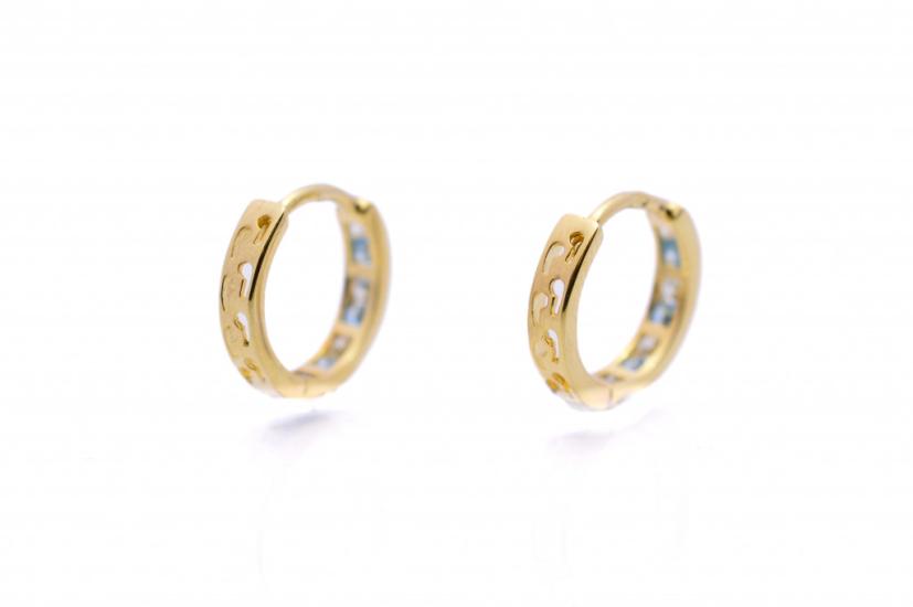 Zlaté náušnice s akvamaríny a zirkony, kruhy