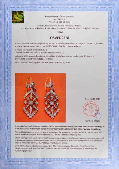 Zlaté náušnice s diamanty, visací