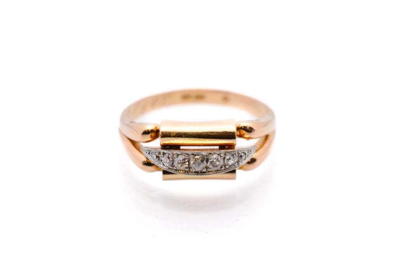 Starožitný zlatý prsten s diamanty, první republika, vel. 69
