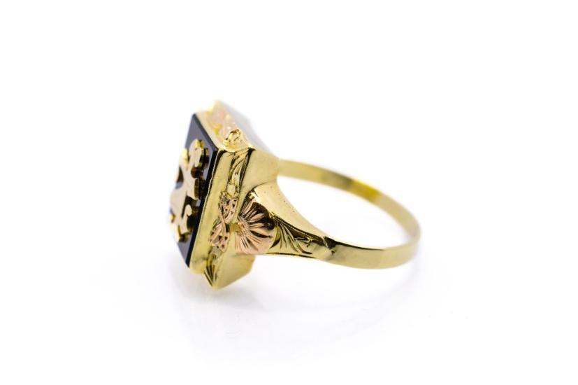 Starožitý zlatý pánský prsten s monogramem, vel. 65
