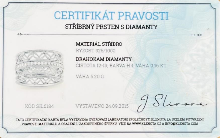 Stříbrný prsten s brilianty, vel. 54