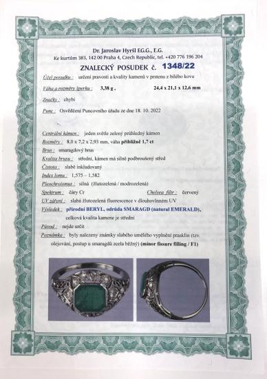 Art deco prsten se smaragdem a diamanty, vel. 56