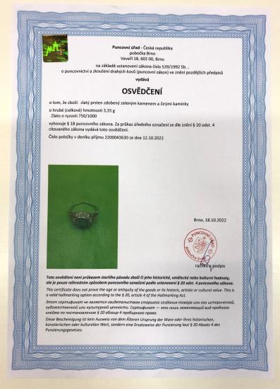 Art deco prsten se smaragdem a diamanty, vel. 56