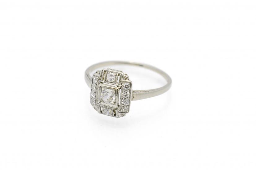 Starožitný zlatý prsten s diamanty, vel. 54