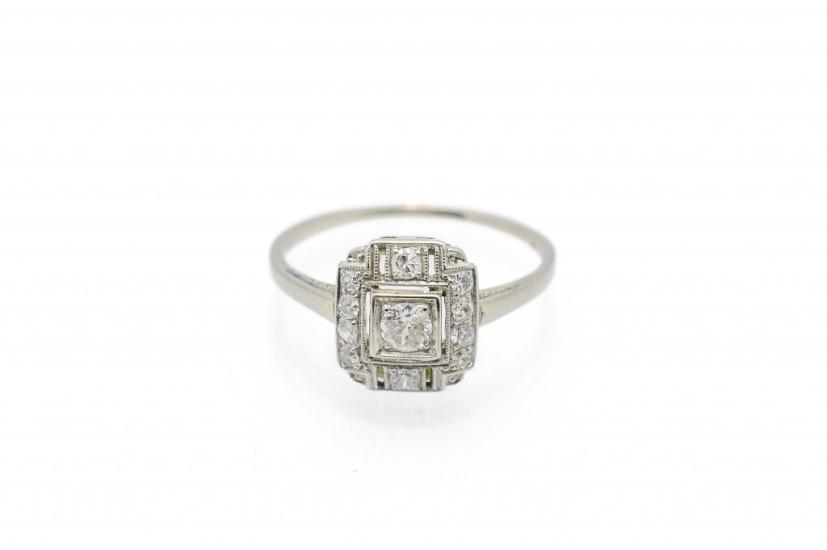 Starožitný zlatý prsten s diamanty, vel. 54
