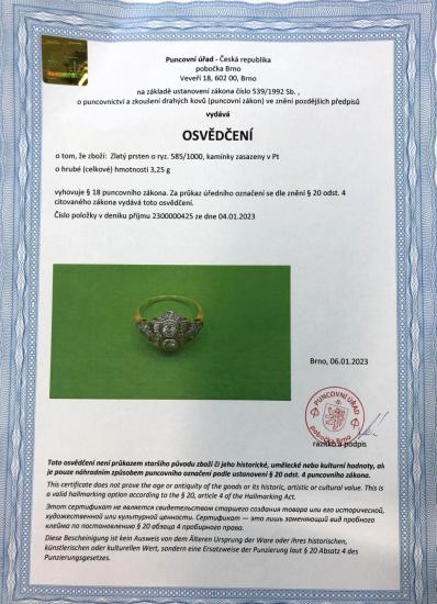 Art deco - zlatý prsten s diamanty, vel. 55