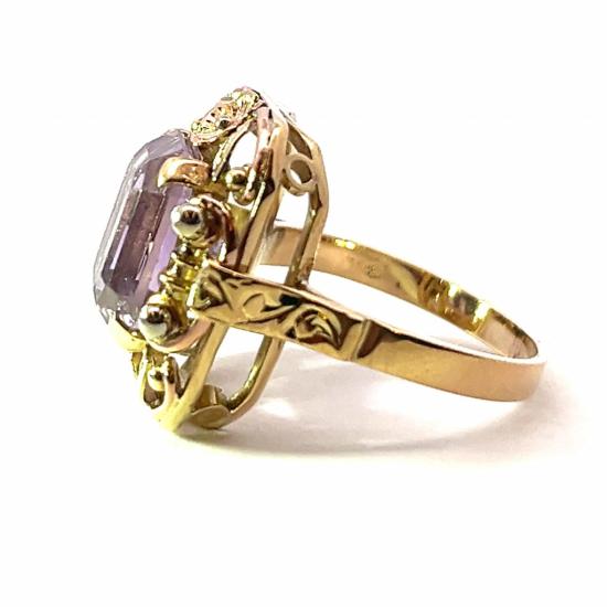 Starožitný zlatý prsten s ametystem, vel. 56