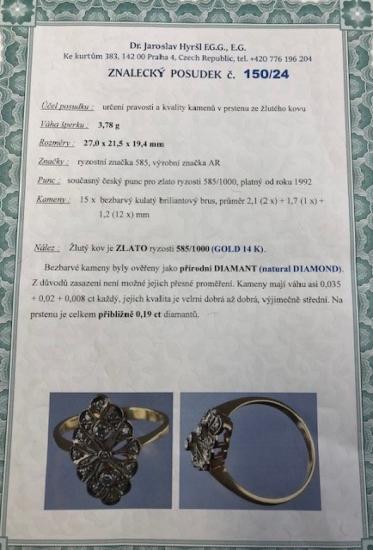 Zlatý prsten s diamanty, vel. 61
