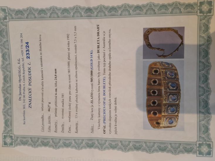 Zlatý náramek s přírodními opály, 44,27 g