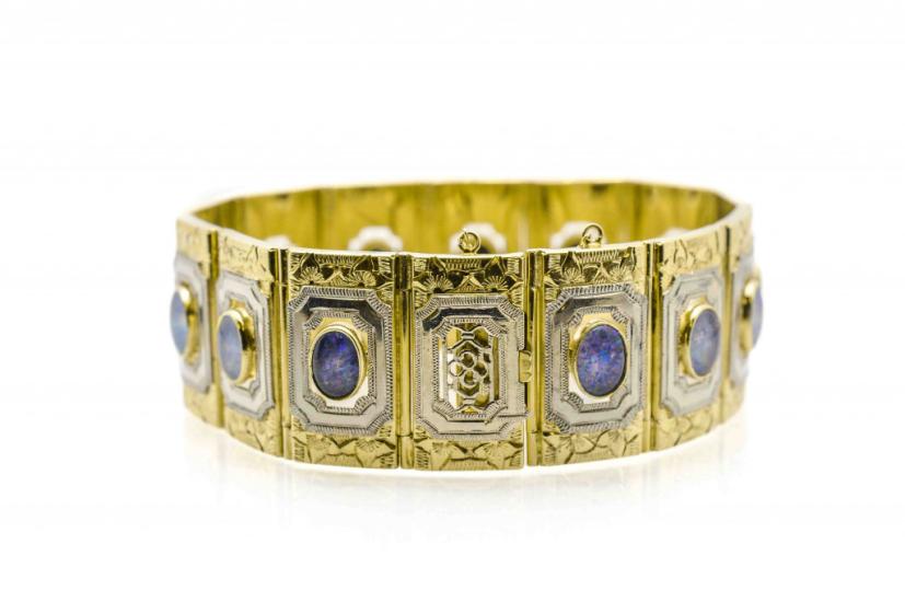 Zlatý náramek s přírodními opály, 44,27 g