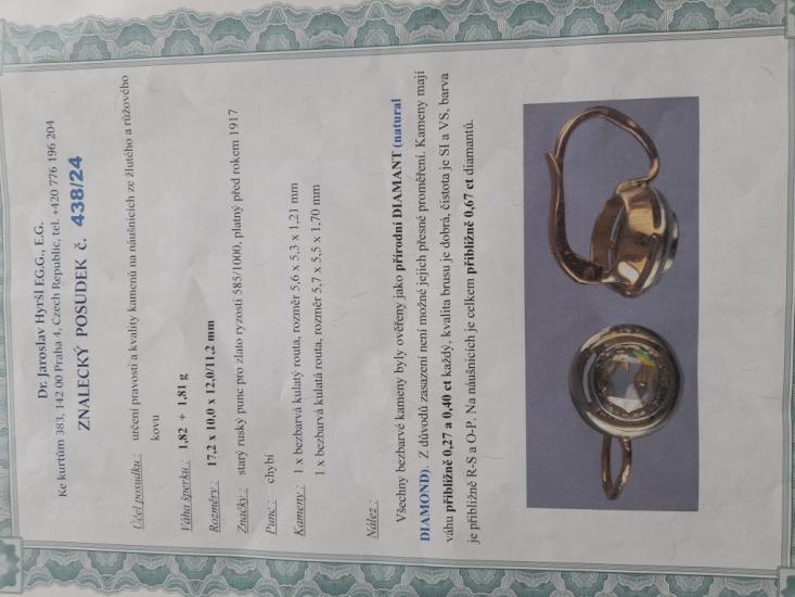 Starožitné zlaté náušnice s diamanty